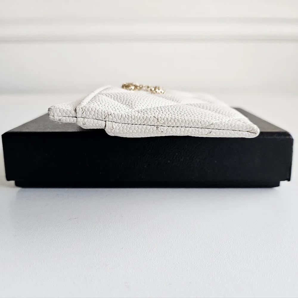 Chanel White Caviar Leather Classic Card Holder Wallet